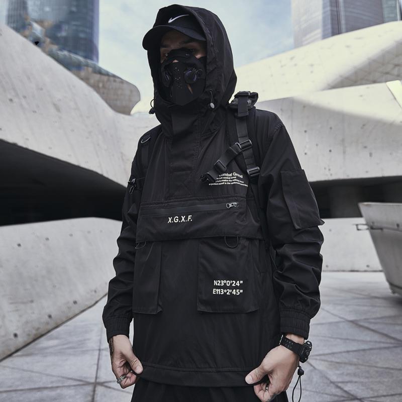 

Men's Jackets 11 Dark Cargo Coats Streetwear Tactical Function Pullover Harajuku Multi-pocket Hoody Windbreaker, Black;brown
