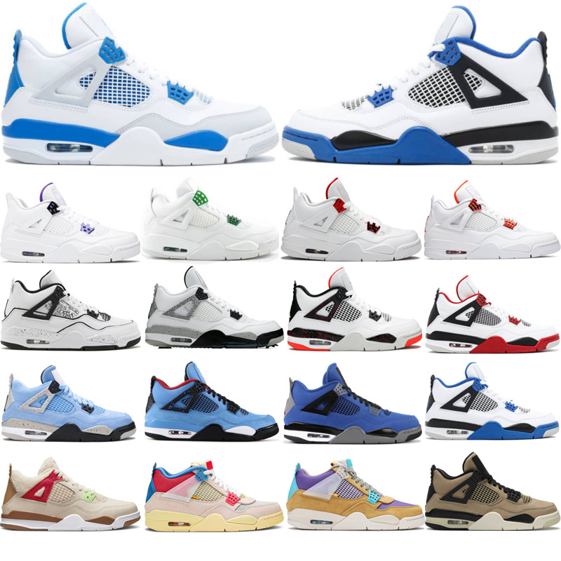

2022 Top Quality 4 4s Basketball Shoes Men Women Sneakers Metallic Purple University Blue Black Cat Tour Shimmer Yellow Cactus Pine Green Fire Red 36-47, Box