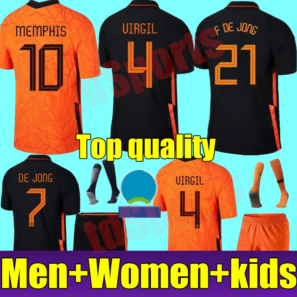

MEMPHIS 2021 Netherlands soccer jersey Holland DE LIGT STROOTMAN VAN DIJK VIRGIL 2022 football shirt Adult women Men+ kids kit sets, Black;yellow