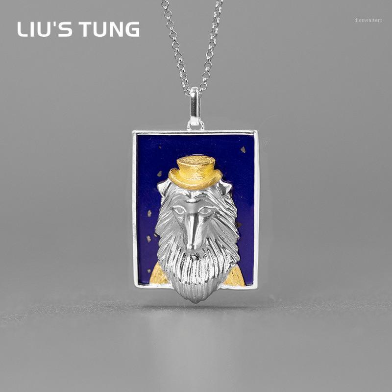 

Chains LIU'S TUNG Dog Collie Charm Pendant Chain Necklace S925 Sterling Silver Jewelry Lapis Lazuli