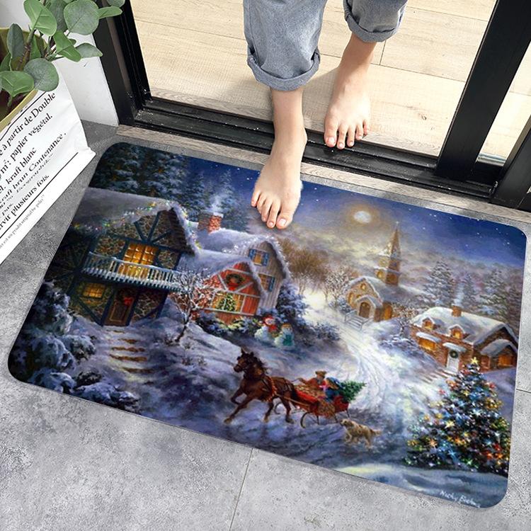 

Christmas Pattern Kitchen Mat Bedroom Entrance Doormat Living Room Carpet 3D Home Floor Decoration Bathroom Non-Slip Rug