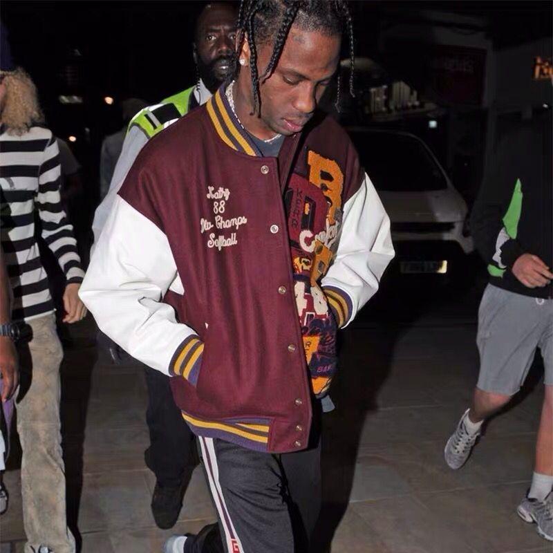 

TRAVIS limited wool jacket woolen sleeve stitching embroidery baseball uniform men's loose trend men and women cotton, Black