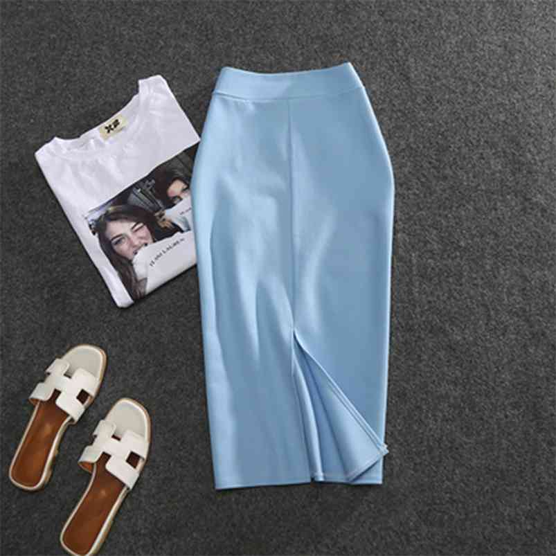 

Women's Pencil Skirts Solid Pur High Waist Slim Fit Girl Summer Office Lady Elastic Female Sexy Tube Faldas PL211 210721, Red