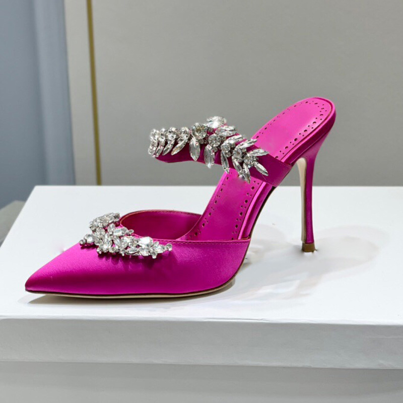 

Women Pumps Pointed Toe Baotou slippers 90mm Thin High Heels Rhinestone Bling Party high-heeled shoes for Style Summer and Spring multi-function designer Sandals, Red 3