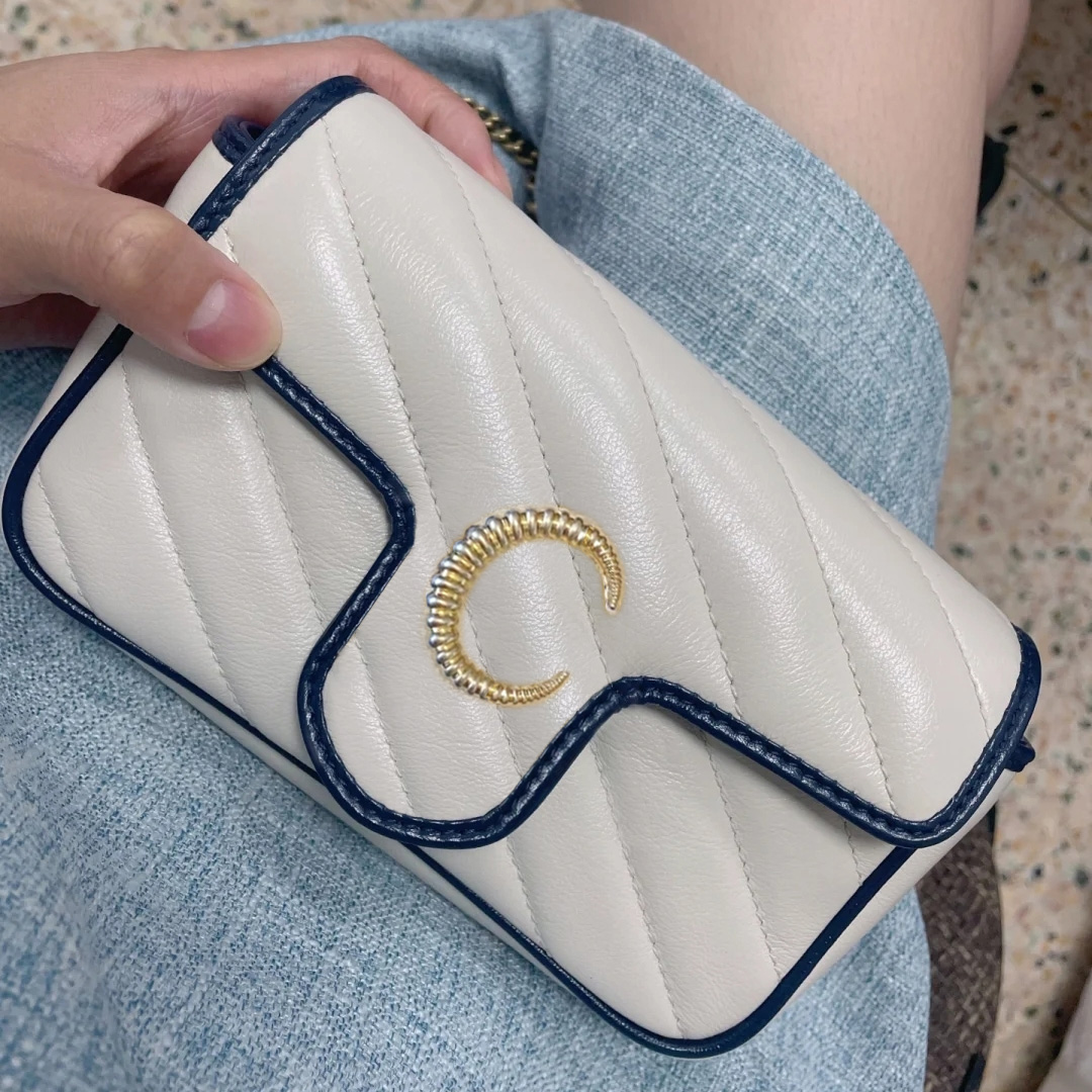 

New White and Blue Messenger Bag for Women Mini Genuine Leather Spring and Summer Small Chain Crossbody Bag Small Fashionable