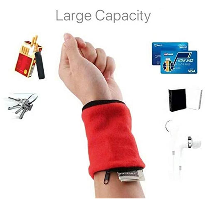 

Wallet Wrist Pouch Zipper Wristband Sweatband For Keys Money Cards Running Fitness Cycling Walking 9.5*11cm-WT Wallets, Red;black