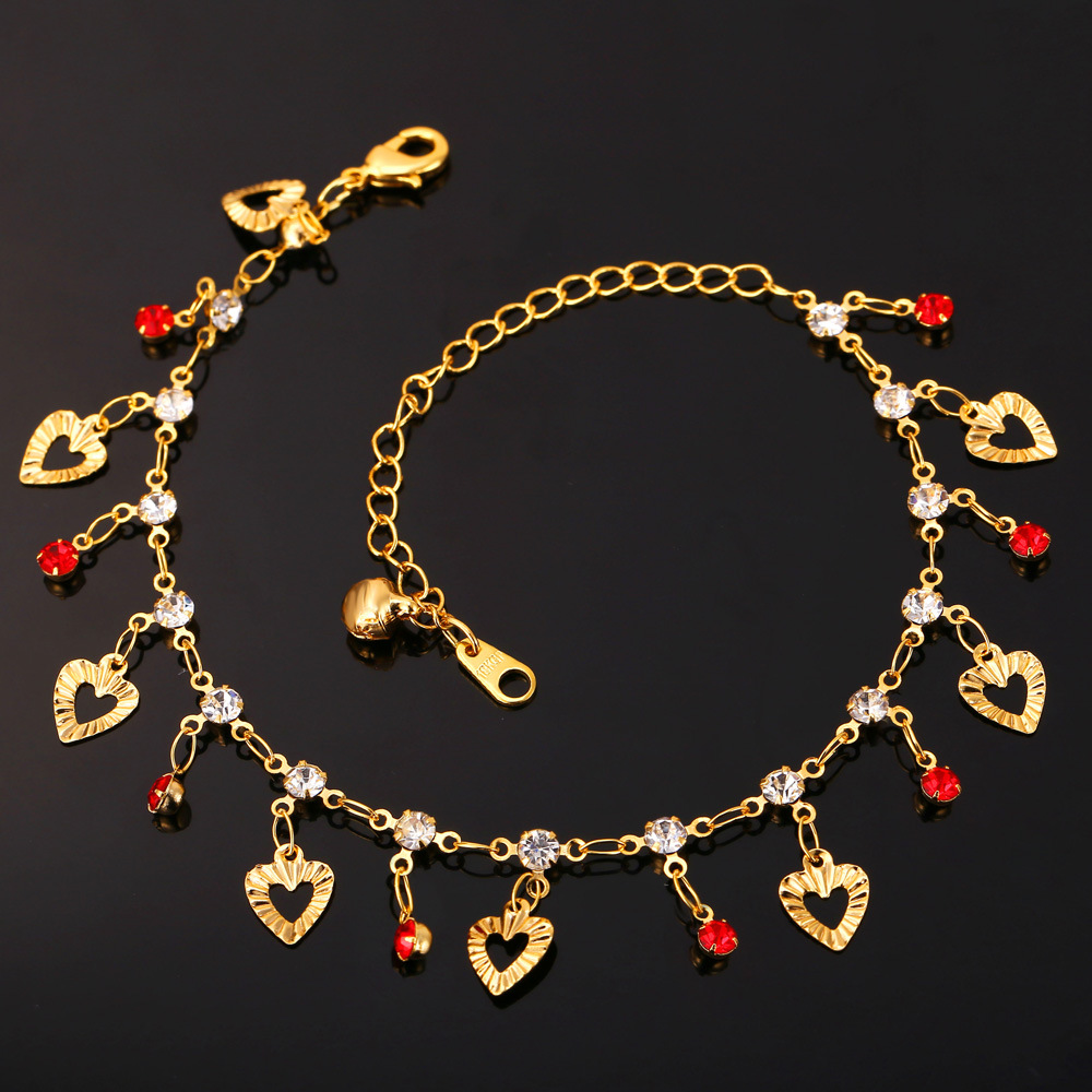 Heart Charm Bracelets for Women 18K Gold Plated Multicolor Rhinestone SEXY Summer Dress Jewelry Ankle Chain Anklet Bracelet-image-248232656