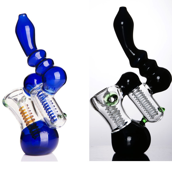 

Blue Black Glass Pipes Sherlock Mini hammer Heavy Wall Glass design handle spoon oil burner bubbler smoking pipe for dry herb