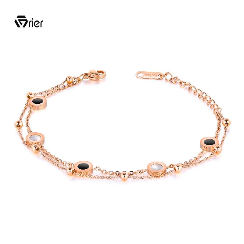 

Grier Double Black And White Shell Bracelets For Women Girls Rose Gold & Link Titanium Steel Bracelet Jewelry Link, Chain