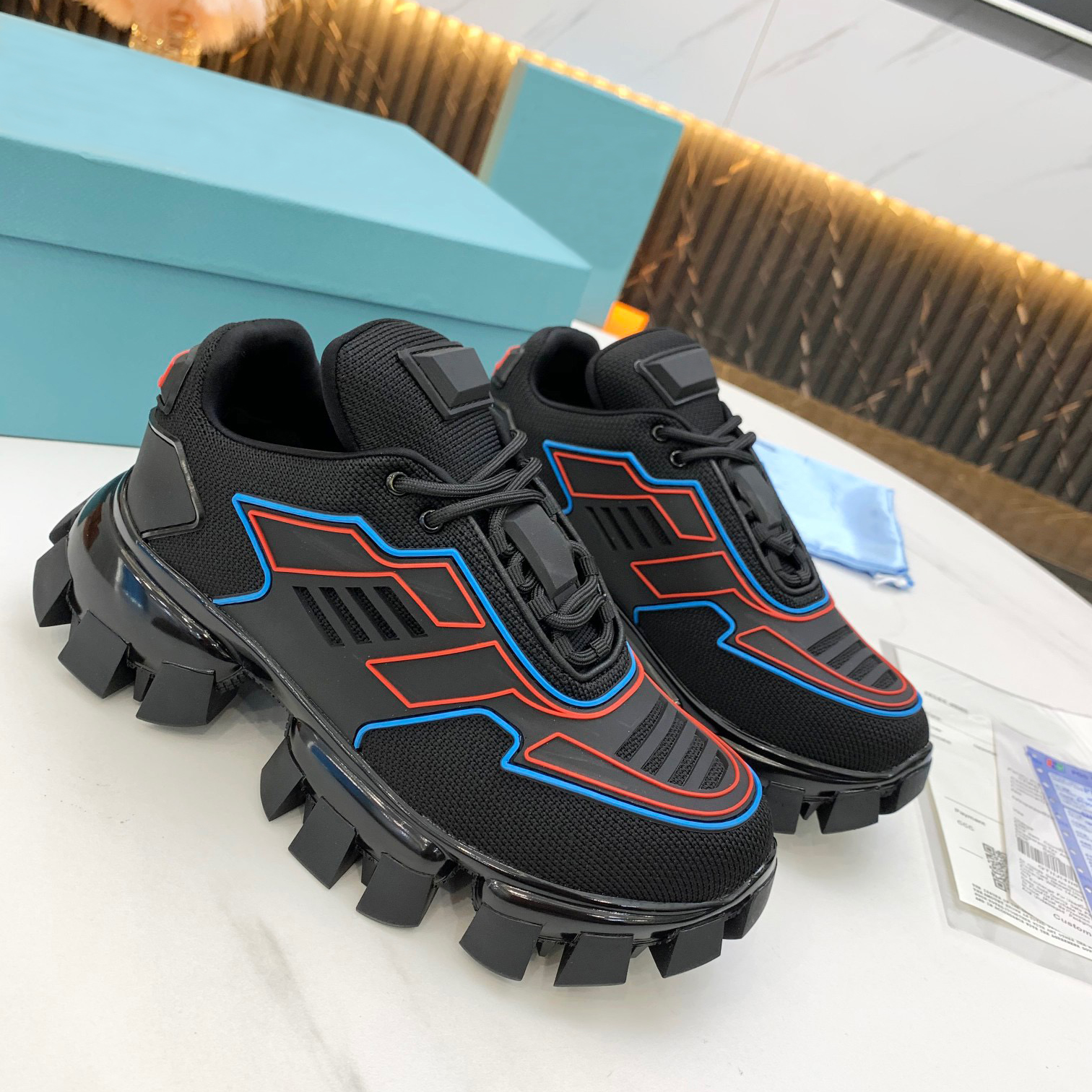 

Designer Jagged rubbers tread bottom runners trainers shoe Womens fabric rubber Casual Shoes Sneaker Men Platform Cloudbust Thunder sneakers, Black