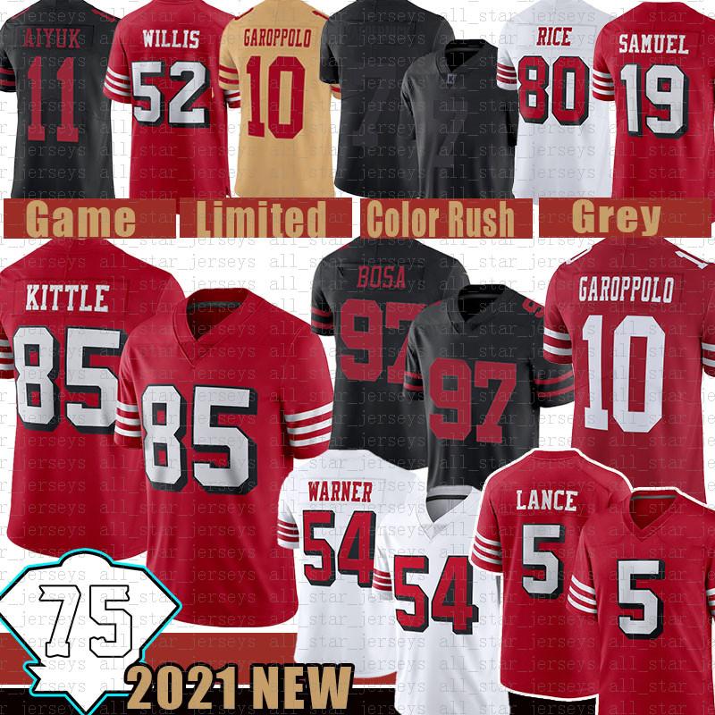 

Trey Lance 85 George Kittle 75th Football Jersey Fred Warner Nick Bosa San Colin Kaepernick Jimmy Garoppolo Jerry Rice Patrick Willis Ford, Mens (49ren)