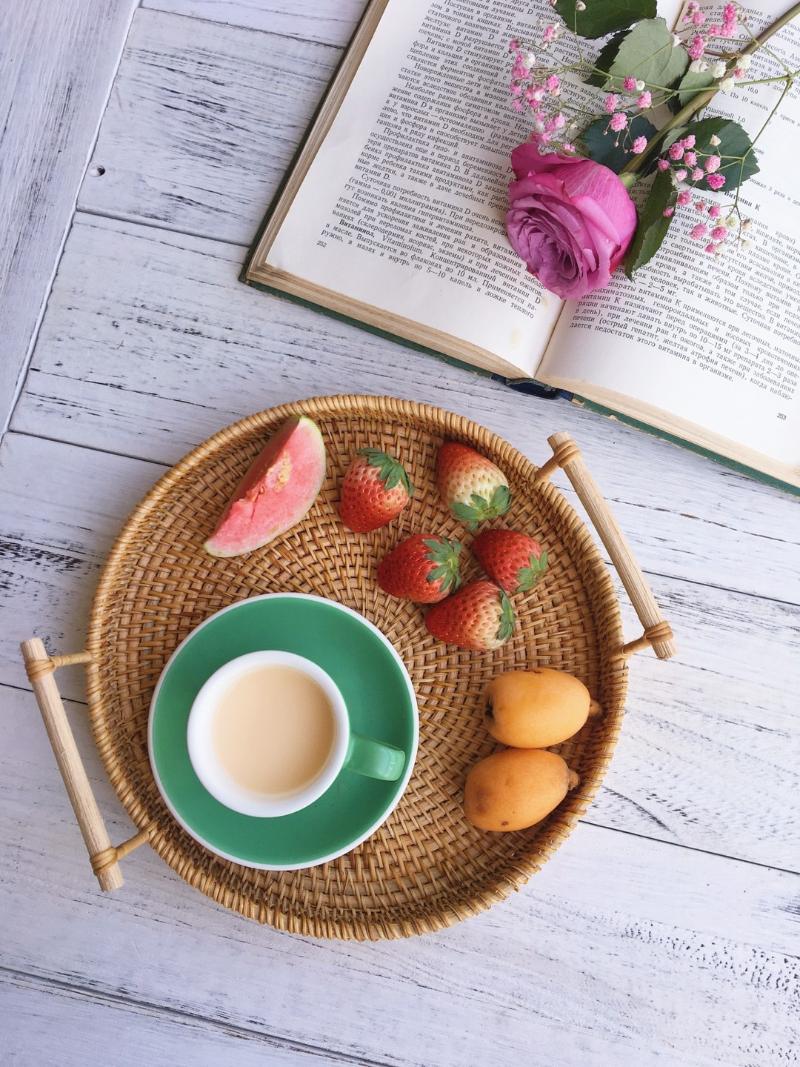 

Rattan Tray Vietnam Handmade Fruit Basket Binaural Snack Japanese Woven Bamboo Round Storage Bottles & Jars
