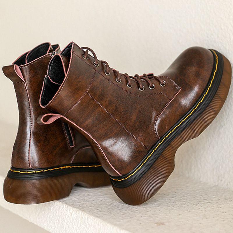 Boots 2021 Trendy Cow Tendon Sole Riding Leather British Women's Mid-tube Thick Heel Autumn Short Women