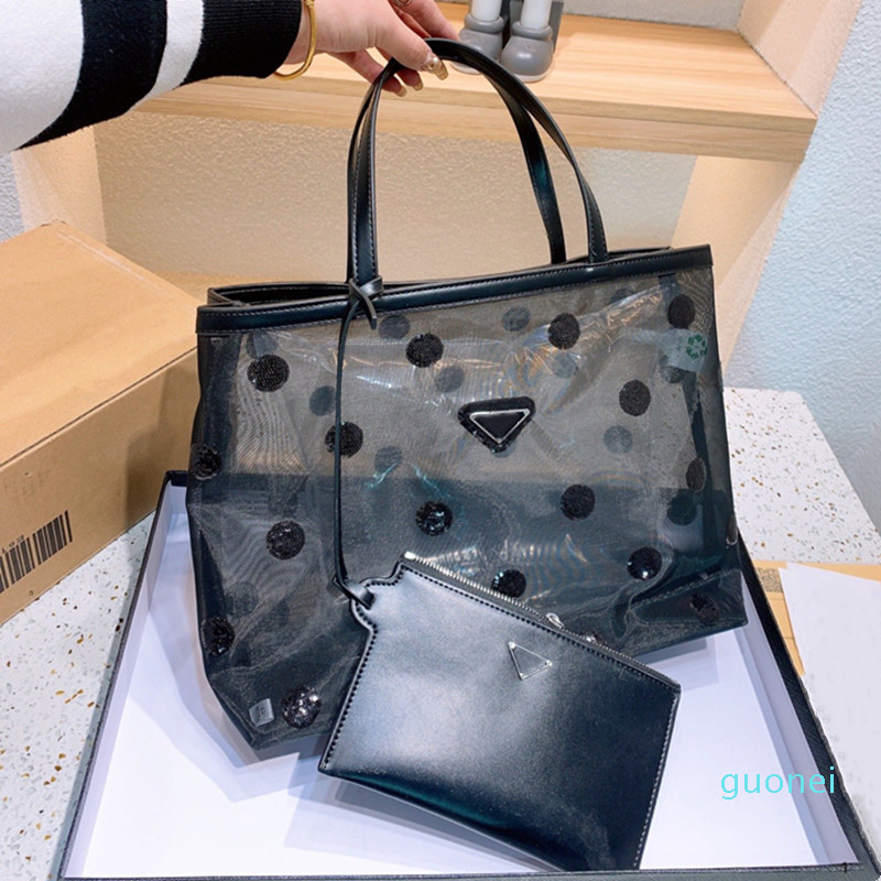 

2-piece Women Dotted Shoulder Bags Fashion Lady Designer Web Dot Handbags Totes Triangle High Quality 8898, Option