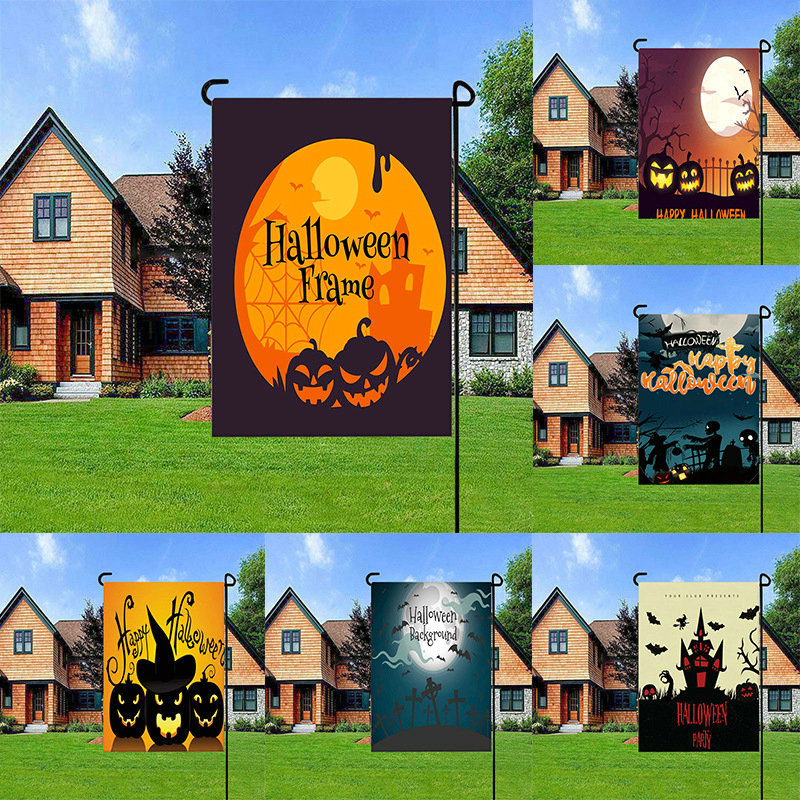 

42 styles 30*35cm Halloween Props Garden Banner Flags Festival Section Outdoor White linen Flag Horror Decoration Christmas gifts Party Supplies