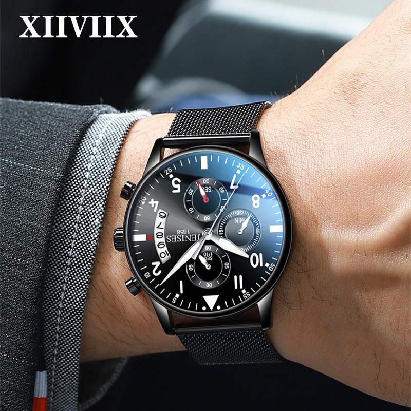 

Wristwatches XIIVIIX Men Watches Top Men's Wrist Watch Leather Quartz Sports Waterproof Male Clock Stainless Steel, Yinkeheimianpi
