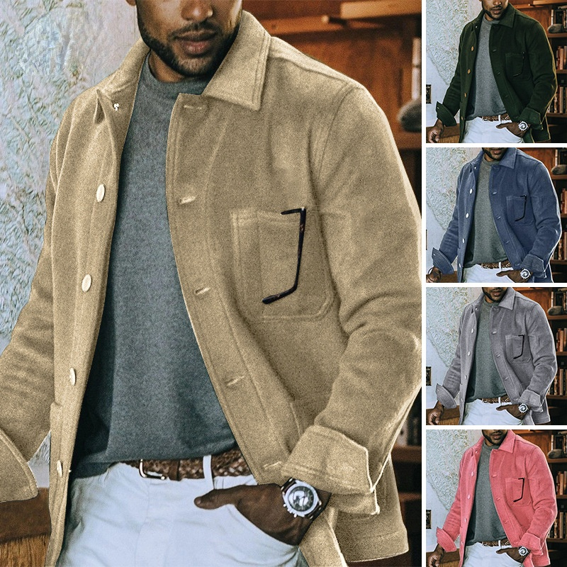 

Corduroy Jacket for Men, Streetwear, Loose, Casual, Woolen, Retro Style, Fashionable, Fall Collection, Black