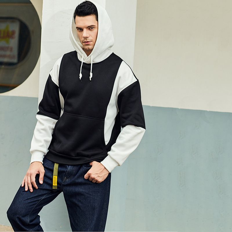 

Men' Hoodie Contrast Color O-neck Long Sleeve Loose Youth Fashion Sweater Large Size Trendy Top Jacket Pullover Essential Clothing for Fall Winter, Customize