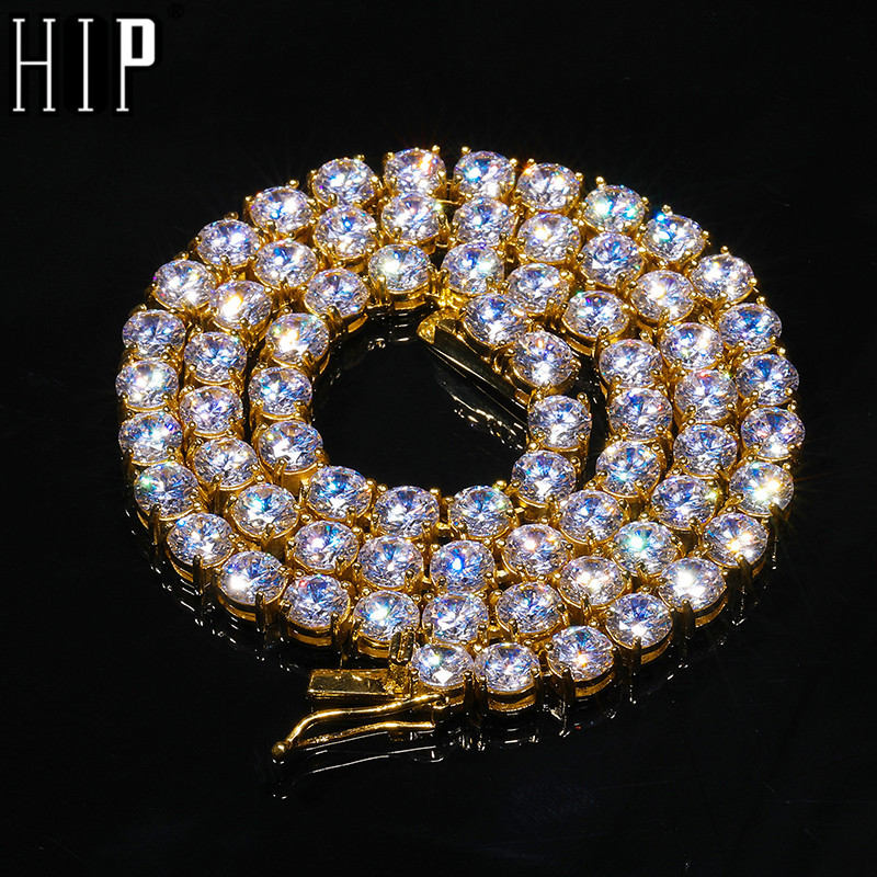 

3mm 4mm 5mm 1 Row Shiny StainlSteel Tennis Chain Necklace Men Hip Hop Iced Out Bling CZ Necklace Jewelry Gold Color X0509