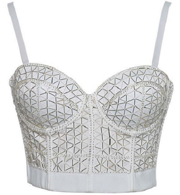 

Camisoles Tanks designer Handmade Pearl Beads Bra Corset Sexy Bar Club Party DJ Female Dancer Black White Beading Bustier Crop Top Stage Wear NightClub belly Rivet