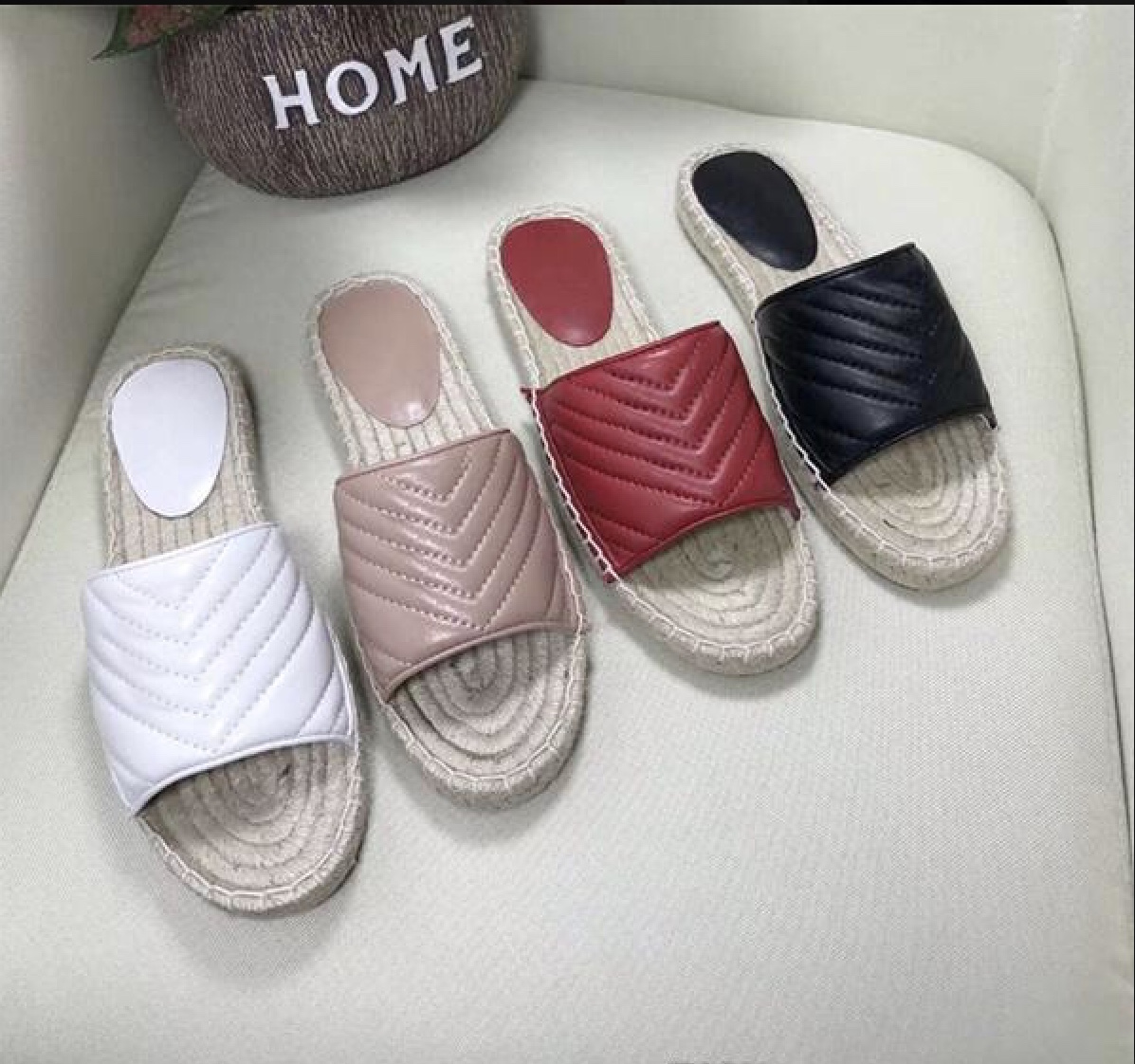 

women leather Espadrille Sandal Slides luxury Designer Sandals high quality real leather cord platform slippers outdoor beach slides with box