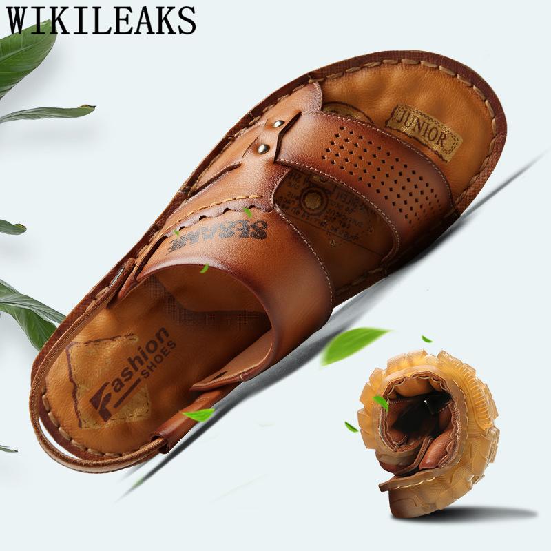 

Sandals Beach Mens Summer Genuine Leather Designer Shoes Men Sandalias Verano Hombre Masculinas, Black