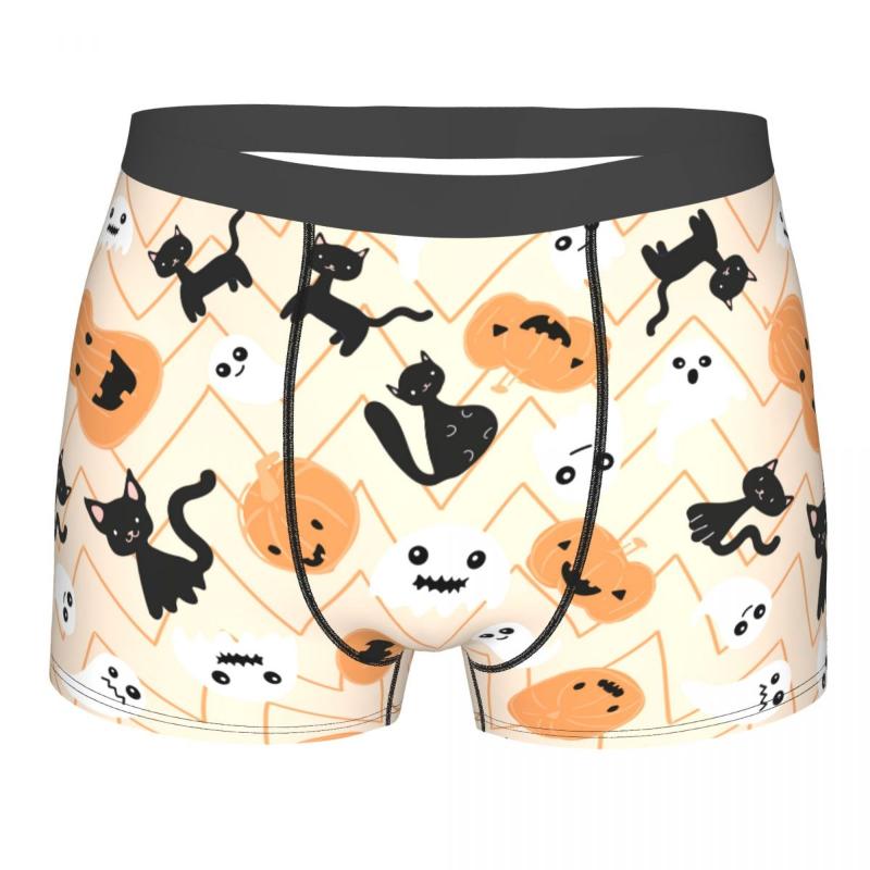 

Underpants Halloween Pumpkin Cat Spooky Underwear Funny Boys Sublimation Cute Trunk Trenky Polyester Boxer Brief, Black;white