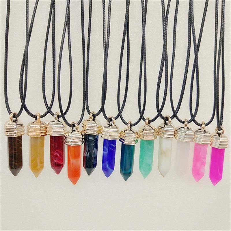 

Hexagonal Chakra Crystal Bullet Gemstone Pendant Necklaces Pointed Quartz Stone Chain Necklaces