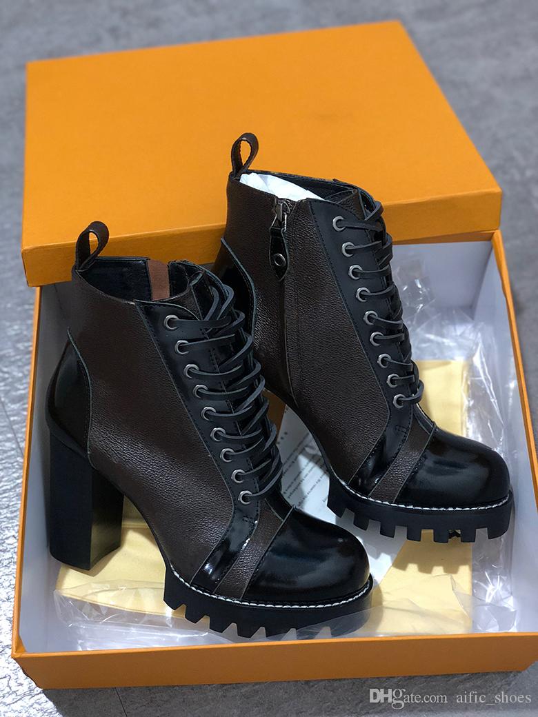

2022 Women Laureate Platform Desert Boots Embroidered Lace-up Ankle Martin Boot Real Calf Leather Shoes Good Quality with Box US11, Sock