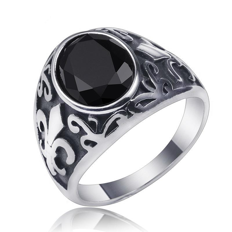 

Cluster Rings Charm Vintage Stainless Steel For Men Gothic Geometric Black Crystal Silver Color Jewelry