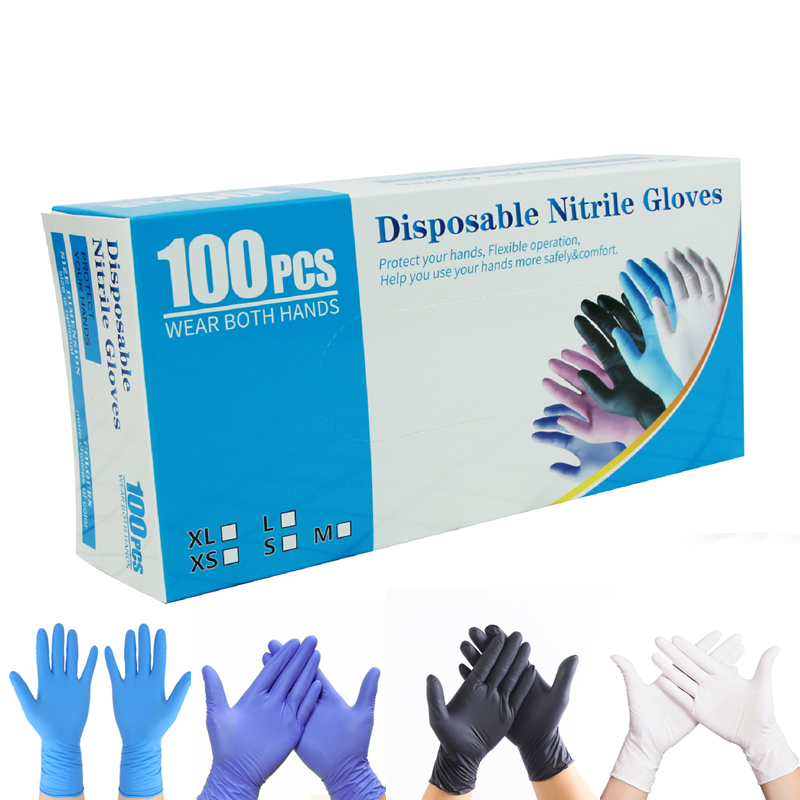 

Blue Nitrile Disposable Gloves 100pcs / box Black Powder Free (Non Latex) Safety Glove for Salon Household Garden Cleaning