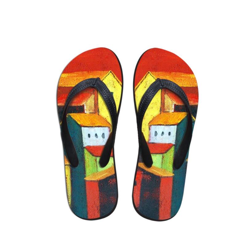 

Slippers Noisydesigns Female Flip Flops Oil Painting Printed Sandals Casual Loafers Women Outdoor Non-slip Anti-skid Striped Flat Shoes, Black