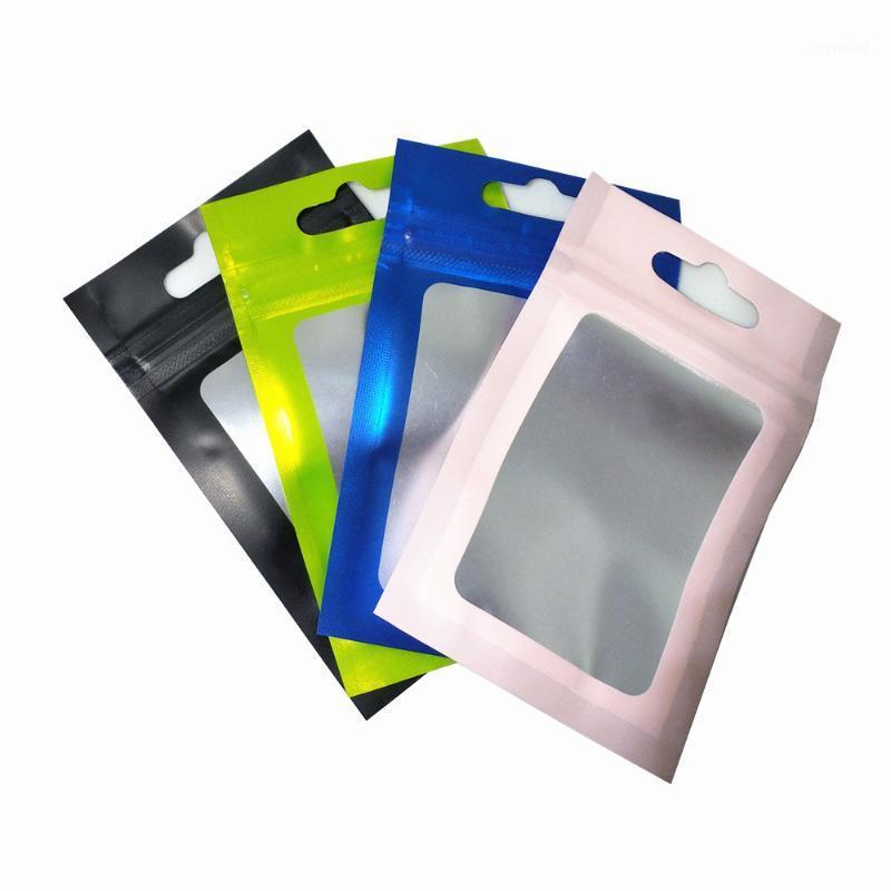 

Gift Wrap Resealable Zipper Clear Plastic Window Pouches Aluminum Mylar Foil Self Sealing Bags Hang Hole Electronic Products Snack Storage