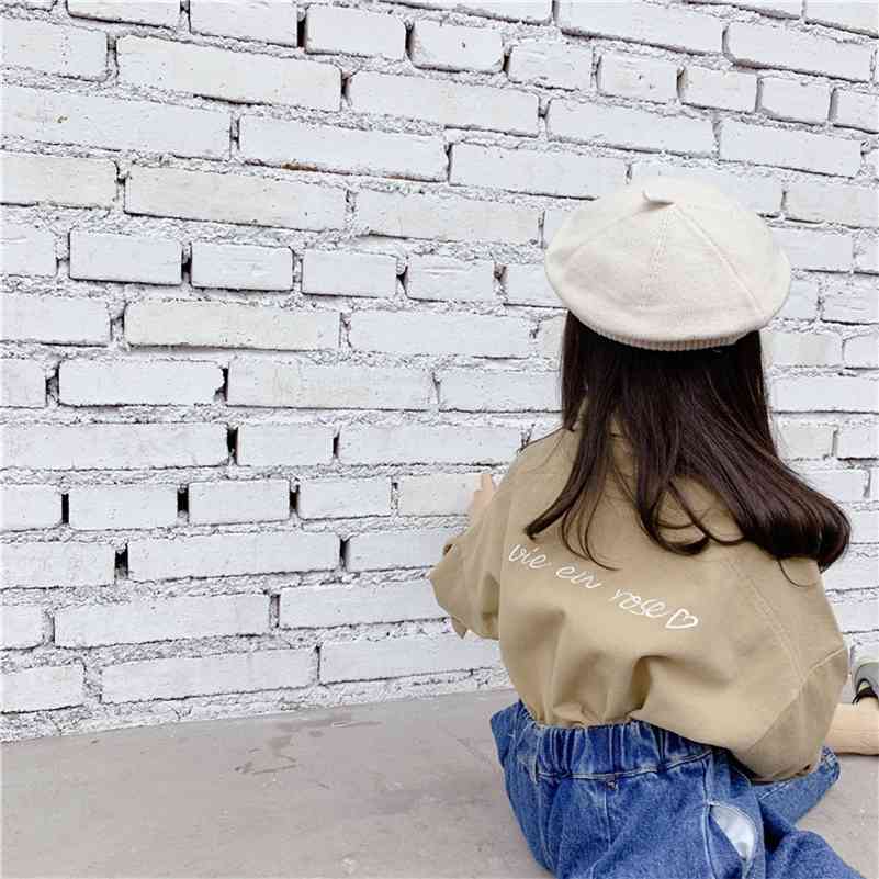 

Autumn girls embroidery cute long-sleeved thick shirts Boys 2 colors cotton casual shirt Tops 210708, Apricot