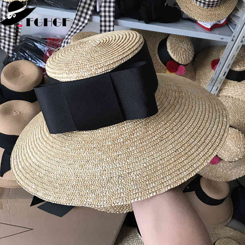 

Wide Brim Hats Elegant Women Straw Floppy Summer Sun Holiday Boater Beach Cap Band Bow SombreroS GK7I, With black bow