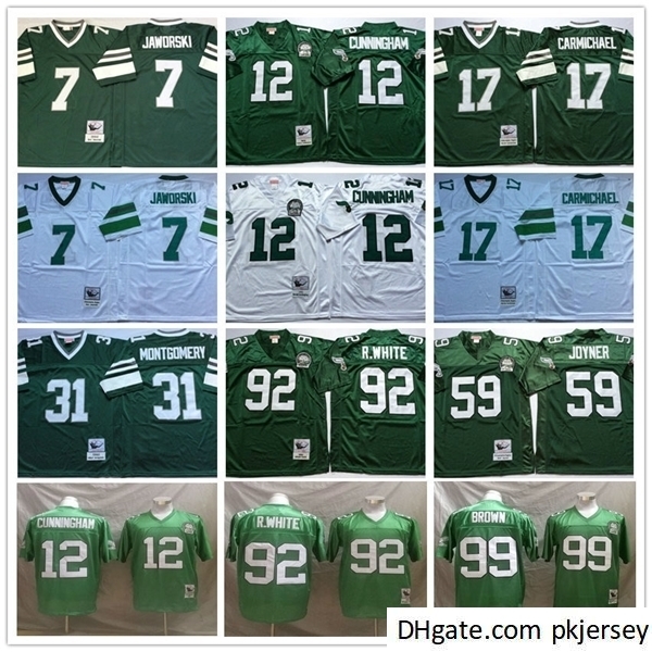 

NCAA Vintage 12 Randall Cunningham Carmichael Montgomery Jaworski Joyner Reggie White Brian Dawkin 99 Jerome Brown Football Jerseys, Black;red