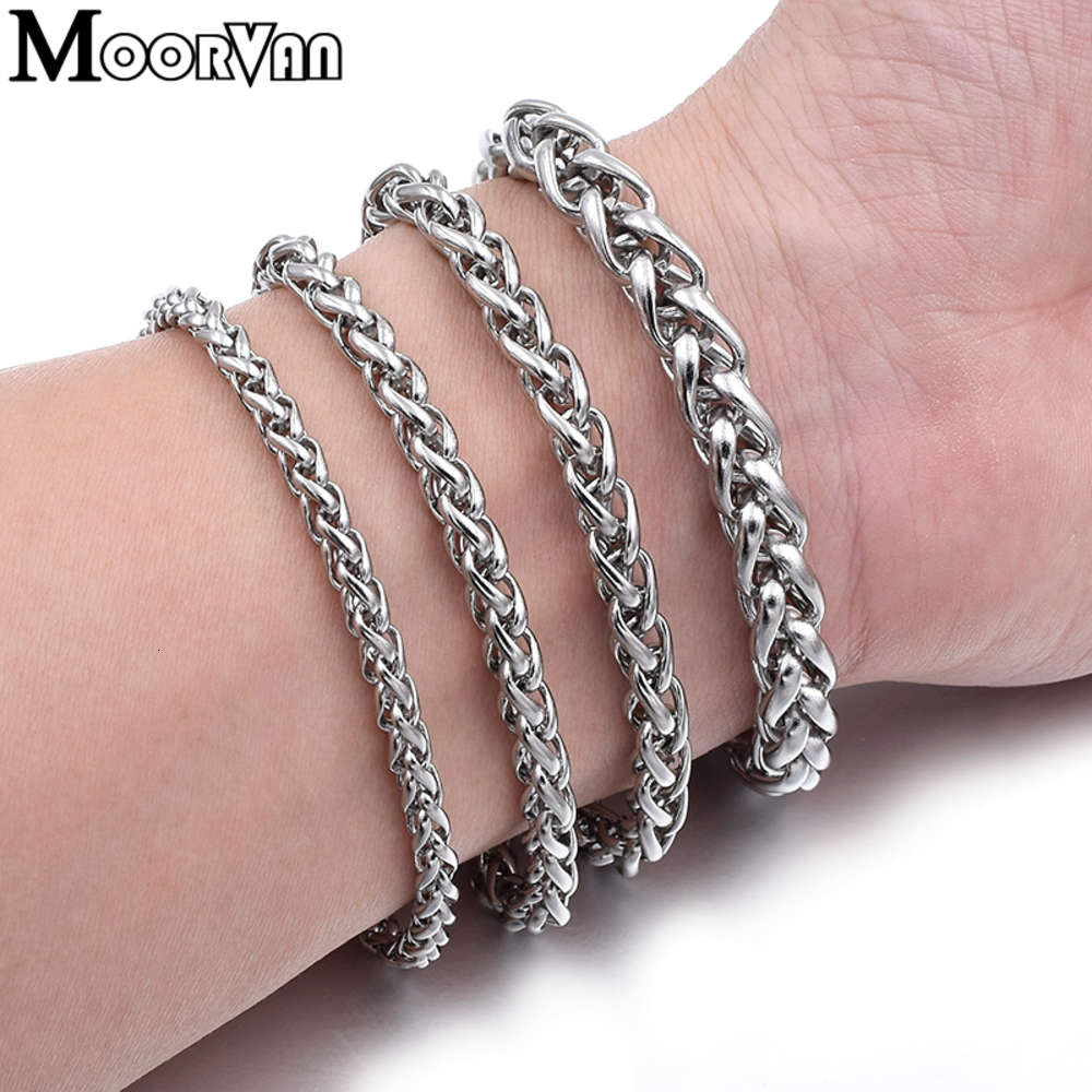 

bracelets Men Bracelet Silver Color Rvs Tarwe Link Chain Bracelets Men's Jewelry Hip Hop Poison 4/5/6 /8mm Rock PUNK, Black