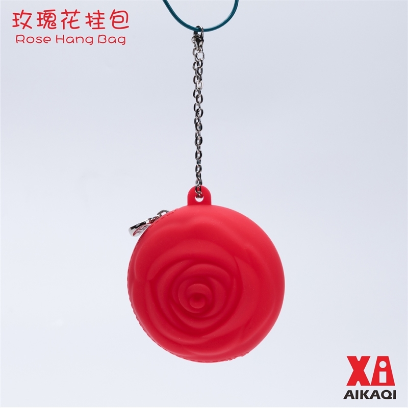 

Rose Pendant round zero wallet children's storage silicone zipper bag, 001