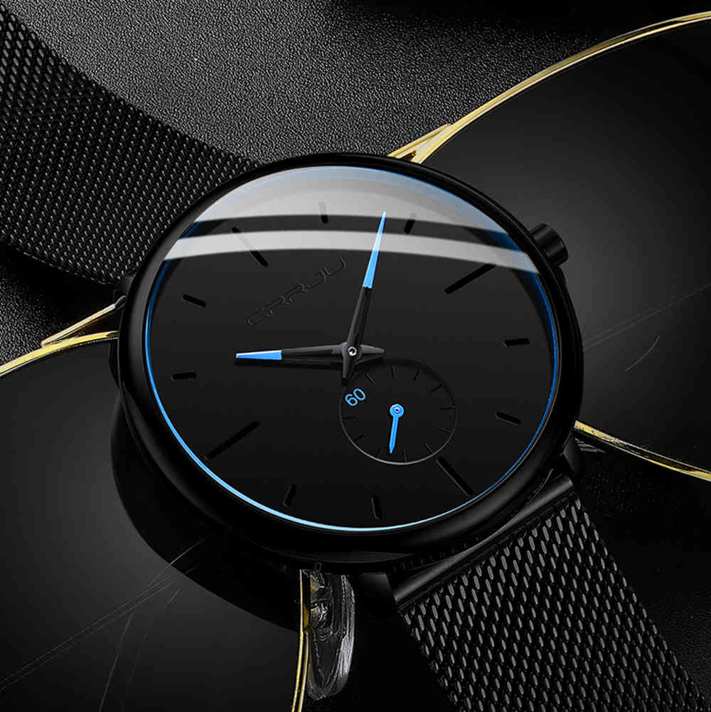 

Fashion Man Watches CRRJU Ultra Thin Luxury Quartz Watch Men Casual Slim Mesh Belt Waterproof Sport Watch Relogio Masculino 210517, 2150-black blue