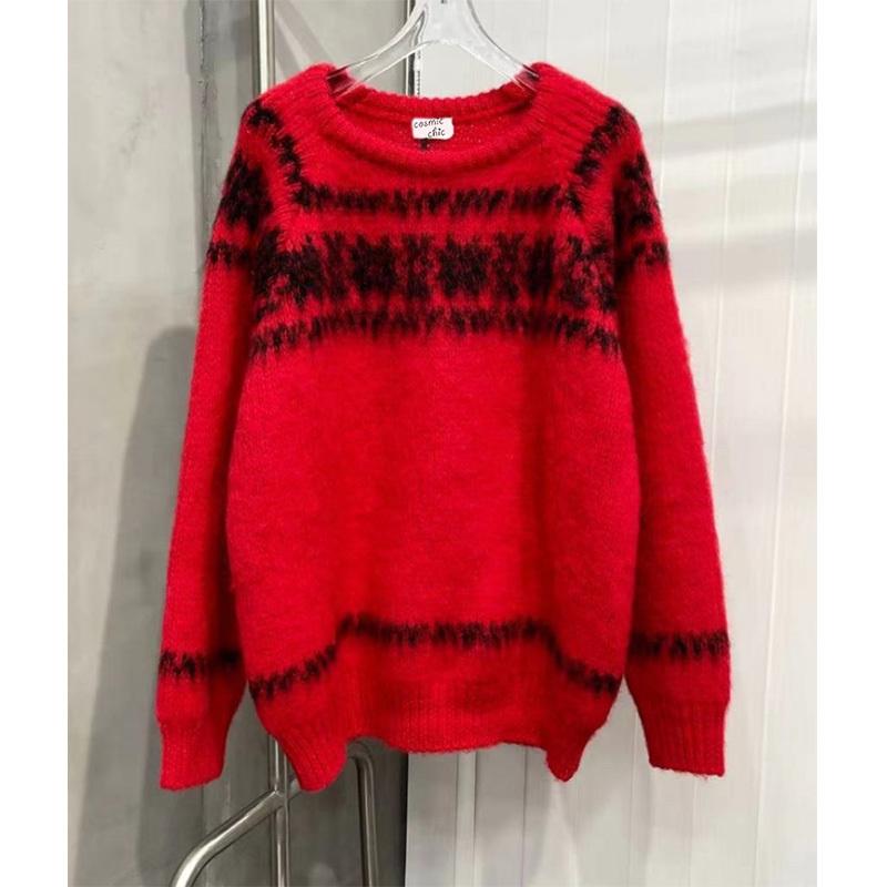 

Women' Sweaters 21 Autumn Winter Women Red Wool Knit Snowflake Jumper High Quality Christmas Sweater Long Sleeve Round Collar Loose Pullove