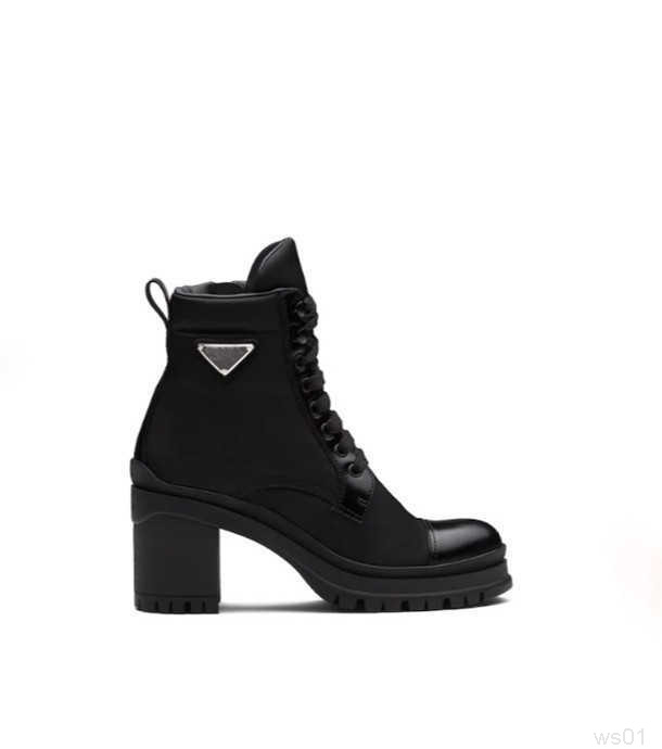 Lüks Tasarımcı Naylon Bağcıklı Patik Kadın Ayak Bileği Çizmeler Fırçalanmış Deri Kış Açık Moda Biker Boot Avustralya Sneakers Boyutu 35-41