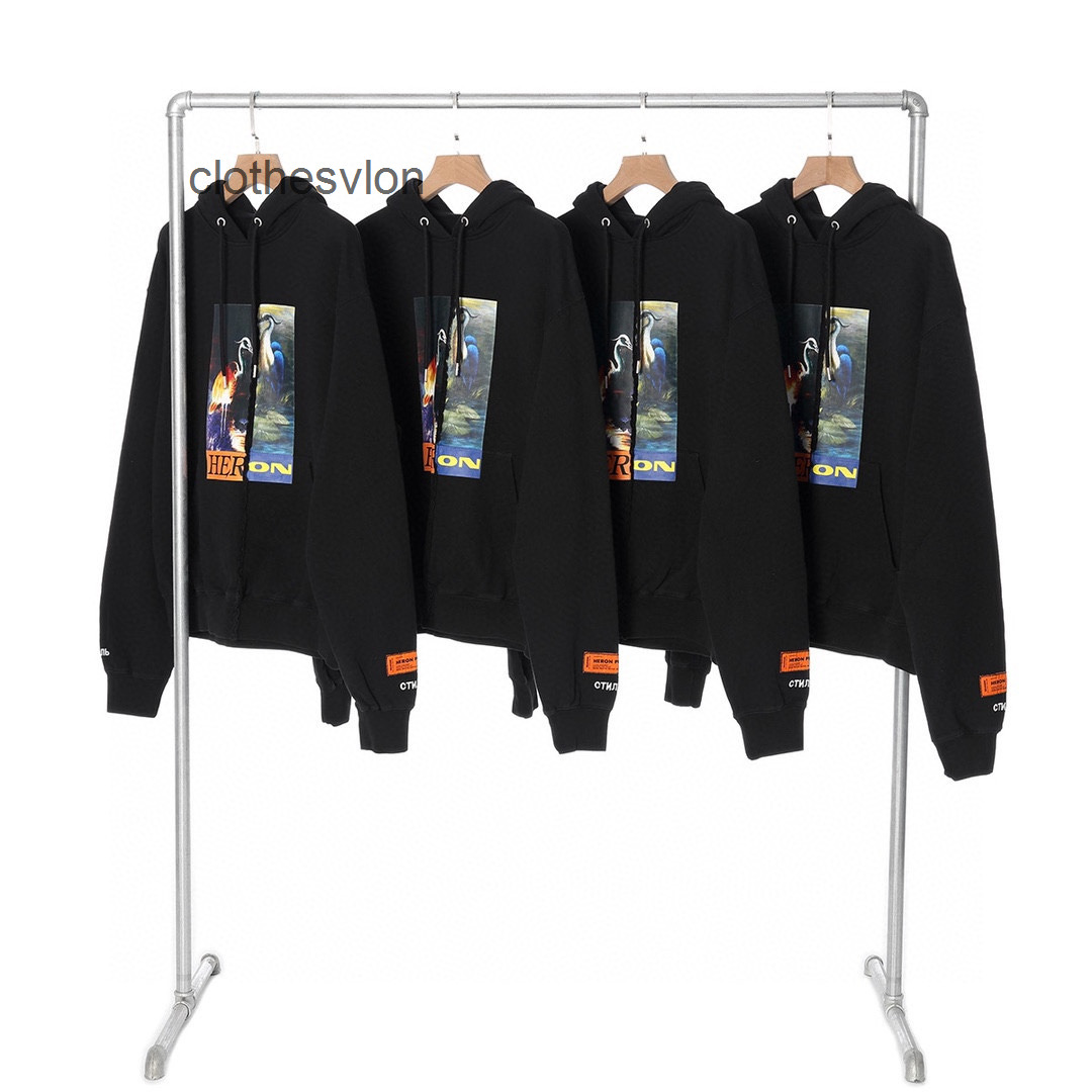 

HeRons Mens fashion designer T-shirts PREstons HP double crane oil painting mosaic print wash Pullover Hoodie Sweatshirt loose for men and women, Black