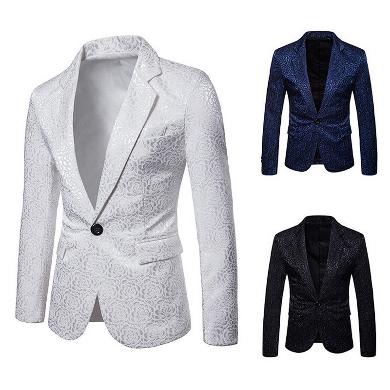 

NEW Men Classic Floral Printed Flocking Banquet Party Suit Jacket Stylish Formal Business Blazer Slim Fit Luxury Coat, Black;brown