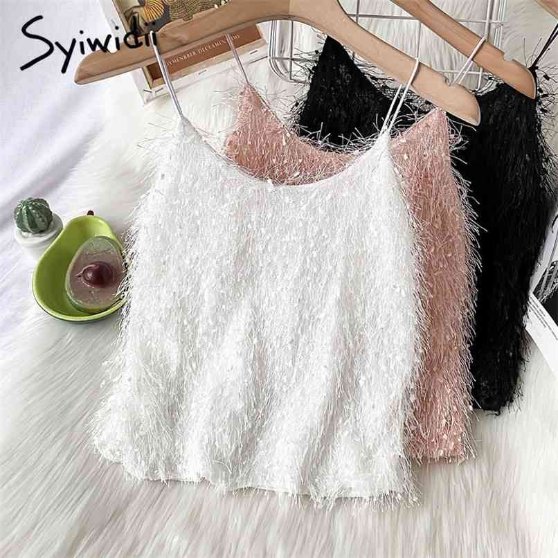

Tassel Camis Women Casual Tops Short Sexy Solid White Pink Backless Tank Summer Korean Fashion Clothing 210607