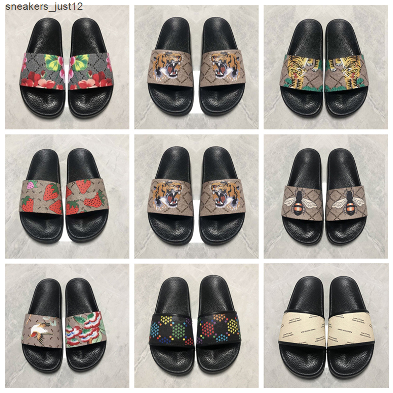 

2021 sandals Big size us5- us13 Men Women flower animals Slide Summer Fashion Wide Flat Slippery Slipper with box, Black