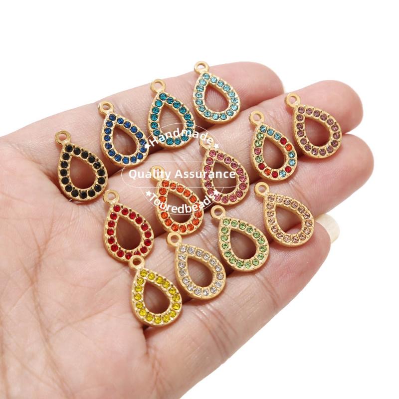 

Charms 5pcs Stainless Steel Gold Teardrop Pendants 18x12mm Rhinestone Waterdrop Findings For Earring Necklace Making, Bronze;silver