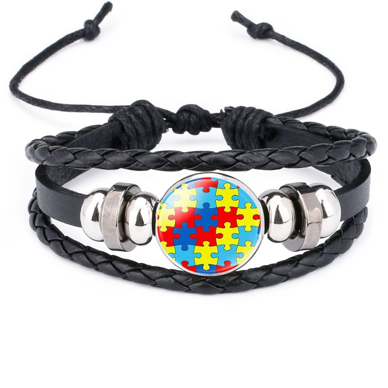 

Autism Glass Cabochon Bracelet Weave adjustable Multilayer Wrap bracelets charm fashion jewelry will and sandy