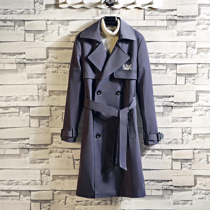 

Men's Trench Coats 2021 Khaki Coat Men Brand Casual Slim Long Autumn Double-breasted Male Windbreaker Fashion S-4XL, Black