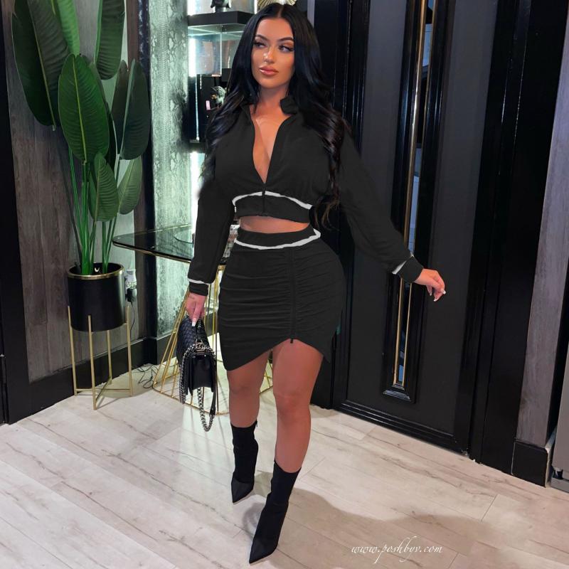 

Two Piece Dress Vavcy Women 2022 Spring Autumn Suit Drawstring Sweatshirt + Skirt Lounge 2 Pieces Set, White