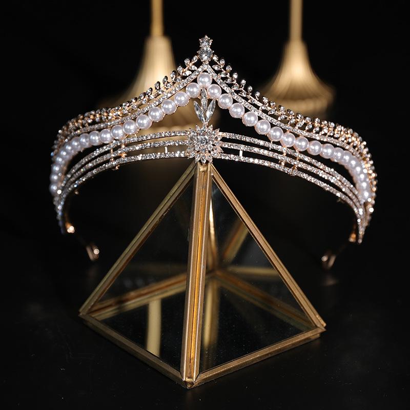 

Hair Clips & Barrettes Luxury Pearls Rhinestone Bridal Crown Wedding Tiaras Women Headband Headdress Jewelry Diadem HQ0092, Golden;silver